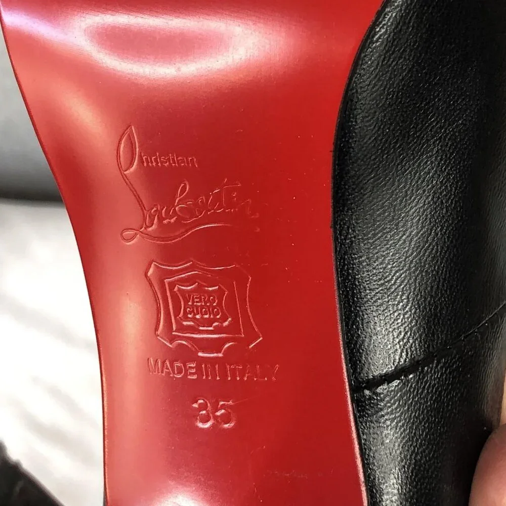 Christian Louboutin Shoes Womens Size 35 Black Peep Toe Pumps Red Sole Italy - Picture 6 of 16